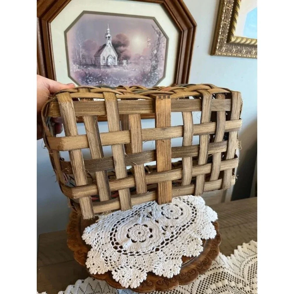 Vintage Handwoven wicker gathering basket